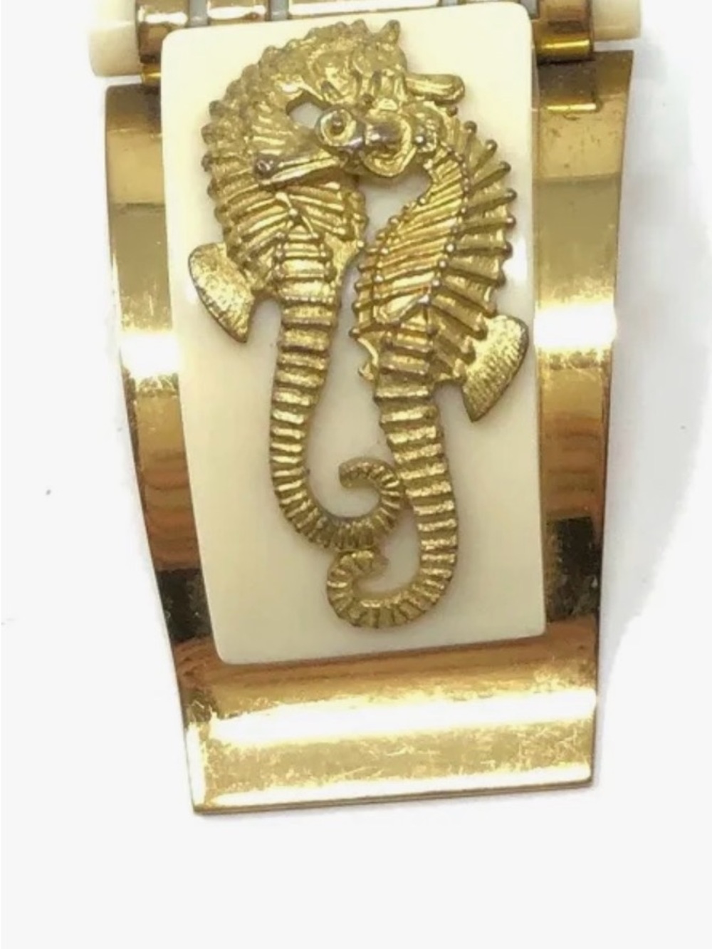 ACCEPTING OFFERS Vintage CAbi Sea Horse Motiff Cuff Gold & Ivory Tone